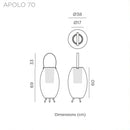 Dimensions of a product labeled 'Apolo 70' on a white background