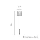 Diagram of a solar light with ground spike with dimensions labelled in centimetres
