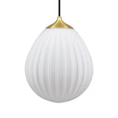 Umage Around the World Glass Lampshade. A white, mouth-blown glass lampshade with a hot air balloon shape, featuring a milky white color, mounted on a  brushed brass metal top,