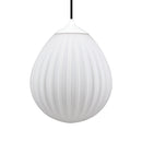 Umage Around the World Glass Lampshade. A white, mouth-blown glass lampshade with a hot air balloon shape, featuring a milky white color, mounted on a white metal top.