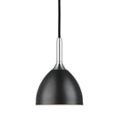Halo Design black pendant light with silver fixture on a white background