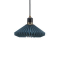 Blue pendant lamp with pleated design on a white background