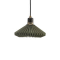 Green pleated pendant light on a white background