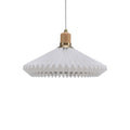 White pendant lamp with a wooden fixture on a white background