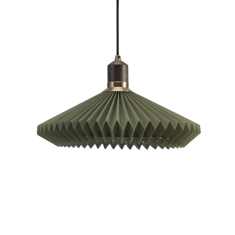 Green pleated pendant lamp on a white background