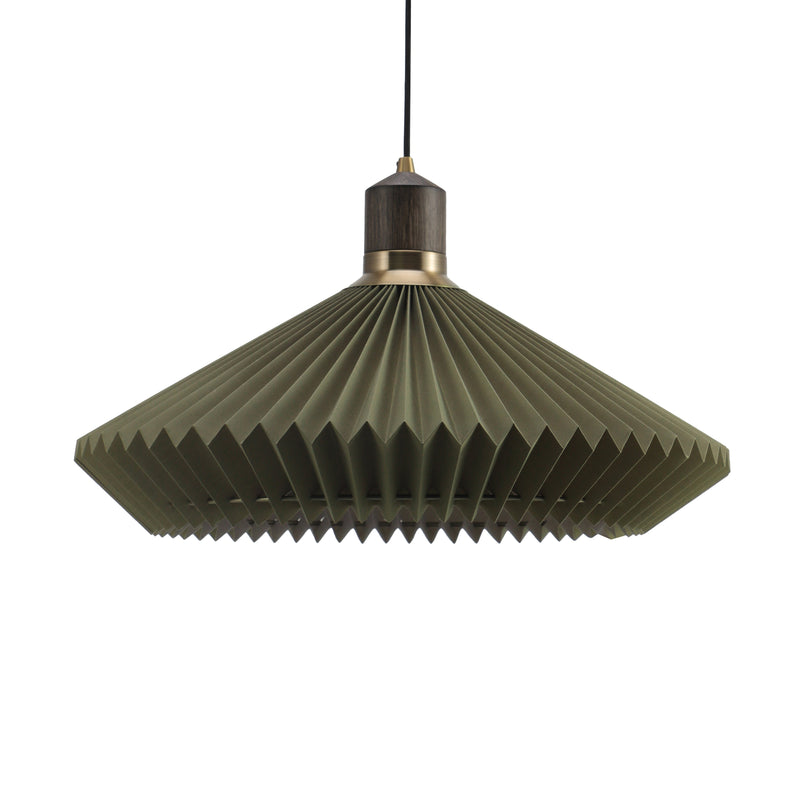 Green pleated pendant lamp on a white background