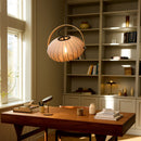 Halo Design DC Textile Pendant Light in stone grey over desk