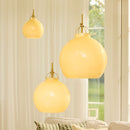 Collection of 3 Halo Design Toscana Cream pendent lights in living room