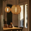 Globe Lampshade by Shropshire Shades, Rattan Lampshade hung in a dining room