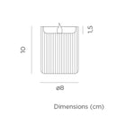 Measurement chart for a product with dimensions on a wooden surface