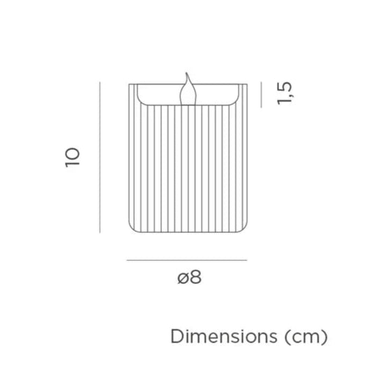 Measurement chart for a product with dimensions on a wooden surface