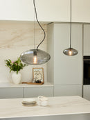 Halo Design Mesh Pendant Light in smoke cluster over kitchen island