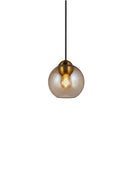Halo Design Bubbles glass pendant light in amber, 14cm small double-sphere glass pendant on white background