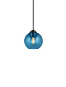 Halo Design Bubbles glass pendant light in blue, 14cm small double-sphere glass pendant on white background