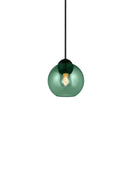 Halo Design Bubbles glass pendant light in green, 14cm small double-sphere pendant on white background