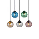 Halo Design Bubbles glass pendant light in all five colours — amber, rose, smoke, blue and green, 14cm sphere design on white background