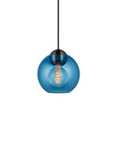 Halo Design Bubbles glass pendant light in blue, 18cm medium double-sphere pendant on white background