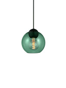 Halo Design Bubbles glass pendant light in green, 18cm medium double-sphere glass pendant on white background
