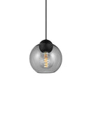 Halo Design Bubbles glass pendant light in smoke, 18cm medium double-sphere glass pendant on white background