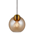 Halo Design Bubbles glass pendant light in amber, 24cm large double-sphere glass pendant on white background