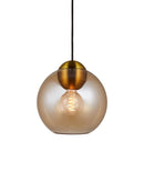 Halo Design Bubbles glass pendant light in amber, 24cm large double-sphere glass pendant on white background