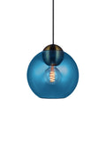 Halo Design Bubbles glass pendant light in blue, 24cm double-sphere hanging glass pendant on white background