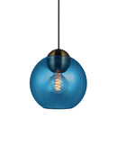 Halo Design Bubbles glass pendant light in blue, 24cm double-sphere hanging glass pendant on white background