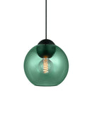 Halo Design Bubbles glass pendant light in green, 24cm large double-sphere pendant on white background