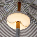 Close-up of a ceiling light fixture with a striped background