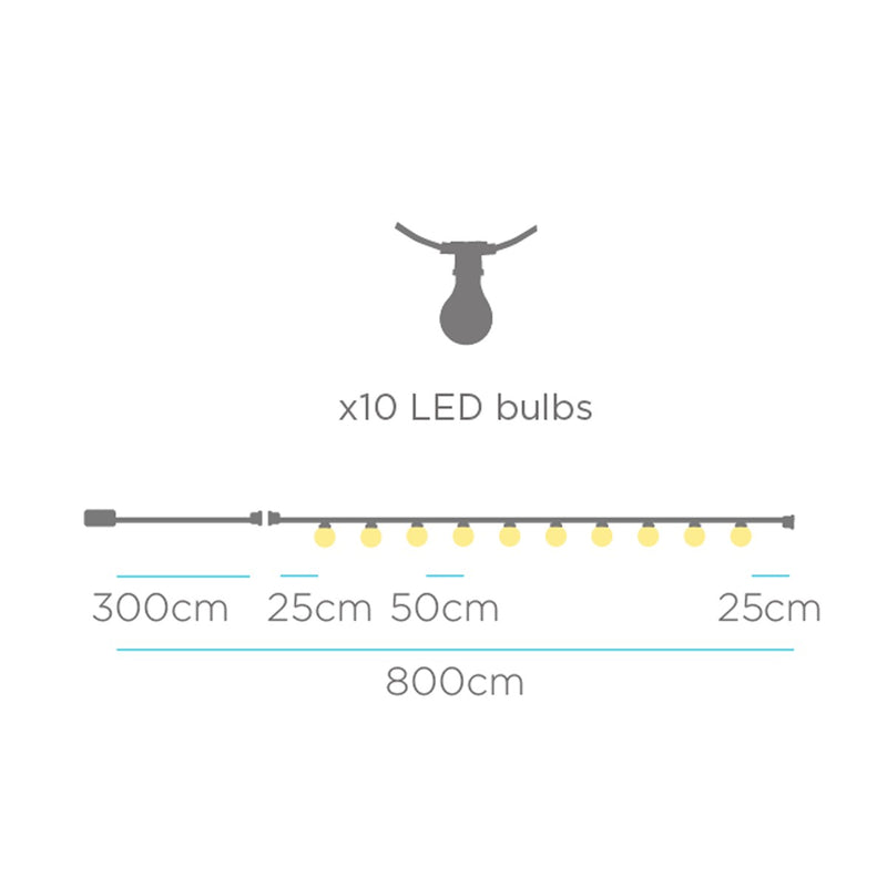 Diagram of a LED light bar with dimensions and number of bulbs indicated.