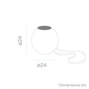 Diagram showing a spherical portable light with dimensions labelled in centimetres on a white background.