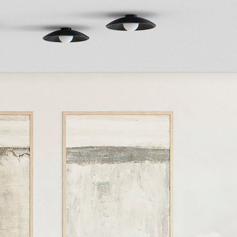 Robin Lamps Randa Mono Ceiling Light in Black and Opal mounted in modern living room