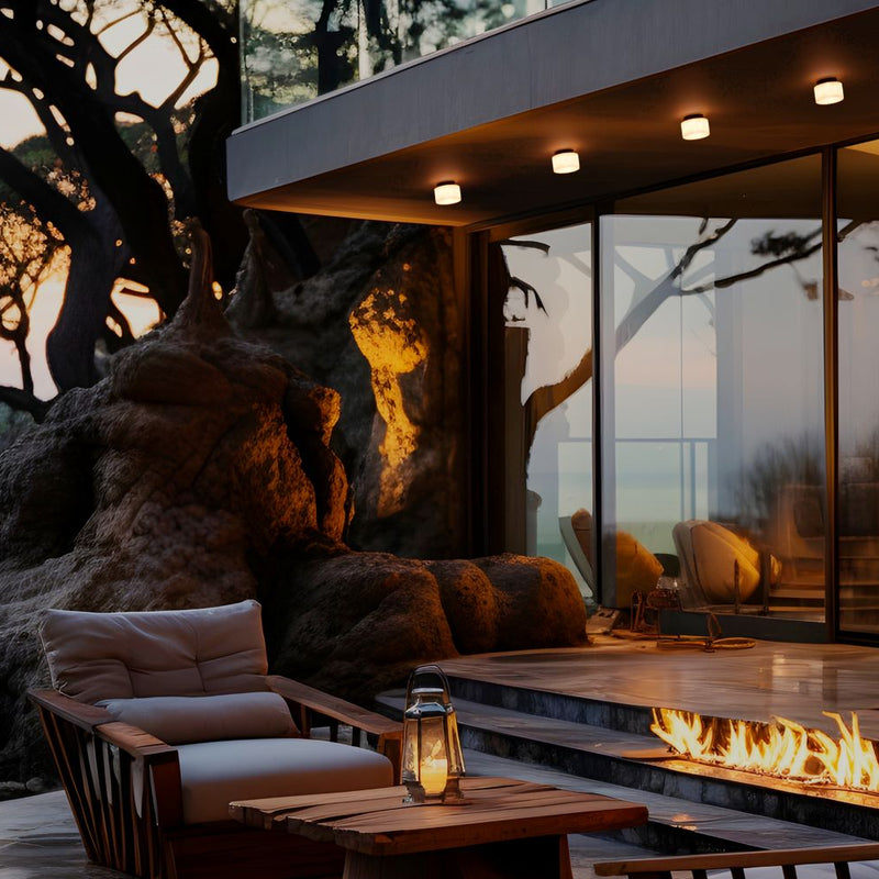 Robin Lamps Rock Ceiling Light in Black and Alabaster mounted on modern outdoor terrace