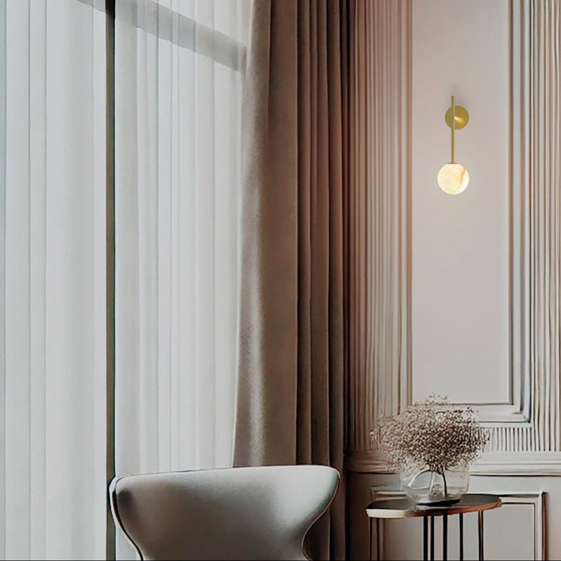 Robin Lamps Royal Single Arm Wall Light in Brass and Alabaster mounted in bright office 