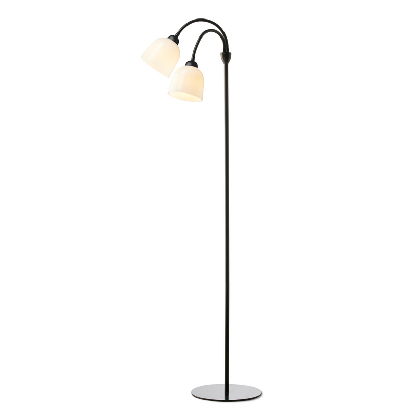 Floor lamp with two light bulbs on a white background