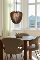 Umage Clava Wooden Lampshade in Oak over a dining table and chairs