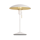 Manta Ray Lampshade by umage on a Table Lamp  showing the Brushed Steel patterned downlight cast by the Lampshade.