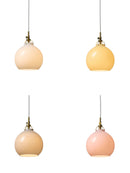 Halo Design Toscana glass pendant lights in small 18cm size showing all four colours — opal, cream, grey and rose on white background