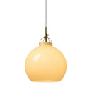 Halo Design Toscana pendant light in cream, medium 27cm warm glass sphere with antique brass fitting on white background