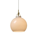 Halo Design Toscana pendant light in grey, medium 27cm hand-blown glass globe with antique brass fitting on white background
