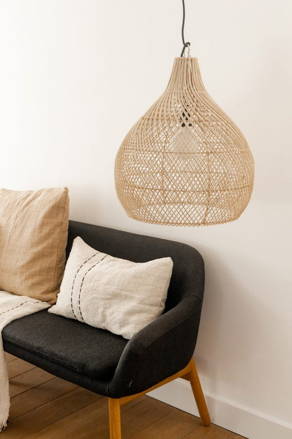 TOBBOMEY Rattan Handwoven Lampshade – Rustic Boho Pendant Light Cover, Softens Lighting For Bedroom Living Room Decor
