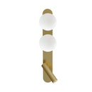 Robin Lamps Bubble wall light in gold finish with two circular white opal glass shades and adjustable reading spotlight on white background