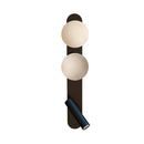 Robin Lamps Bubble wall light in matte black with two circular alabaster shades showing natural stone veining and reading spotlight on white background