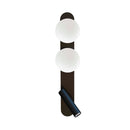 Robin Lamps Bubble wall light in matte black with two circular white opal glass shades and adjustable reading spotlight on white background