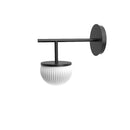 Robin Lamps Roi single arm wall light in black with opal white ribbed glass dome on white background