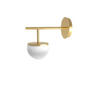 Robin Lamps Roi single arm wall light in gold with opal white ribbed glass dome on white background