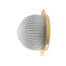 Robin Lamps Roi wall/ceiling light in matte polished brass with disc base and opal white ribbed glass dome on white background