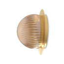 Robin Lamps Roi wall/ceiling light in matte polished brass with disc base and transparent smoke ribbed glass dome on white background