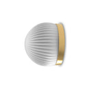 Robin Lamps Roi wall/ceiling light in matte polished brass with simple base and opal white ribbed glass dome on white background