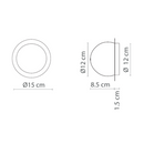Technical dimension drawing of Roi Wall/Ceiling Light, showing a top-down and a side profile